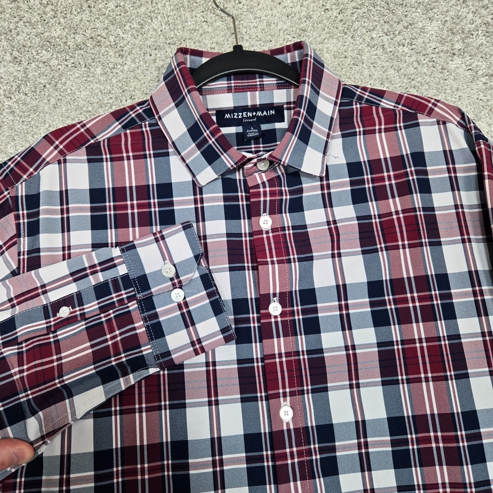 Mizzen Main men Classic Fit Large red white blue Plaid L/S Button Up Leeward